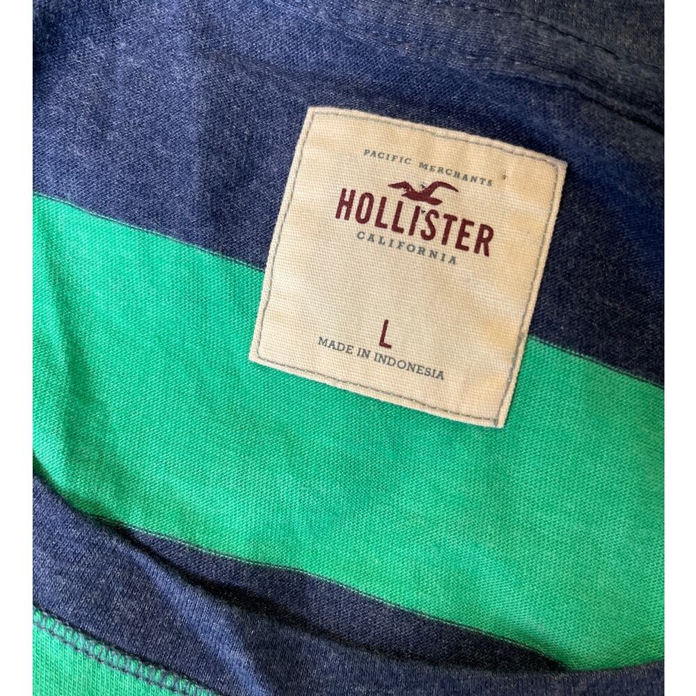Hollister Womens Blue Green Striped 3/4 Sleeve Round Neck Shirt Top Large - Picture 5 of 8